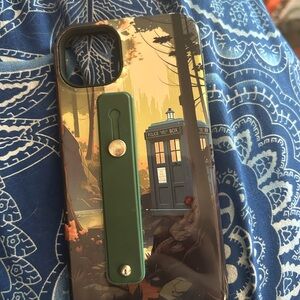 Green Grip iPhone 14 Plus Case with Scenic TARDIS Artwork